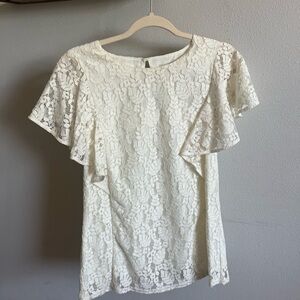 Lace Ruffle Sleeve Top in Cream S